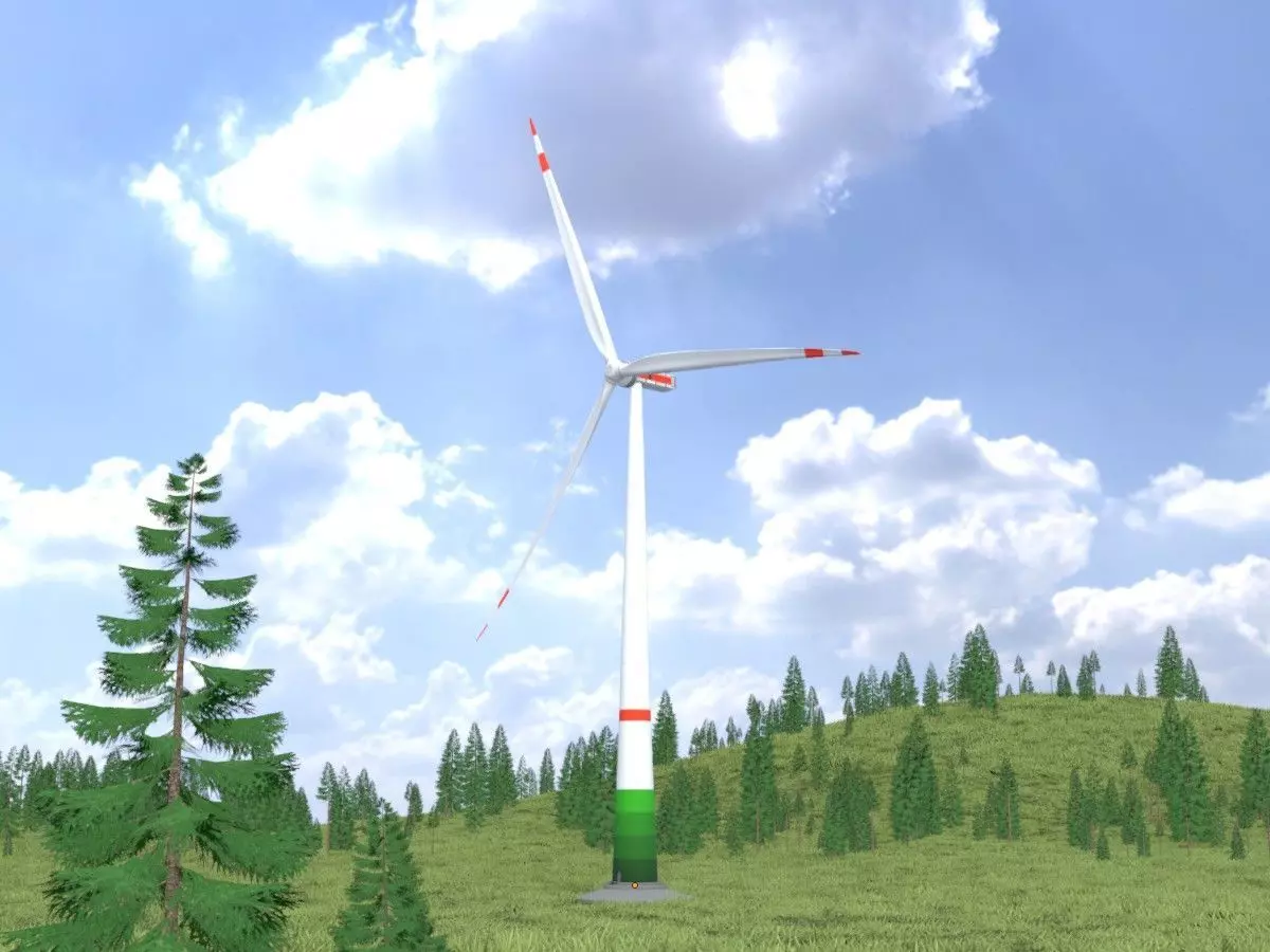 Wind turbine E1 H-132 RD 172 m with animation and Foundation Low-poly 3D model_0