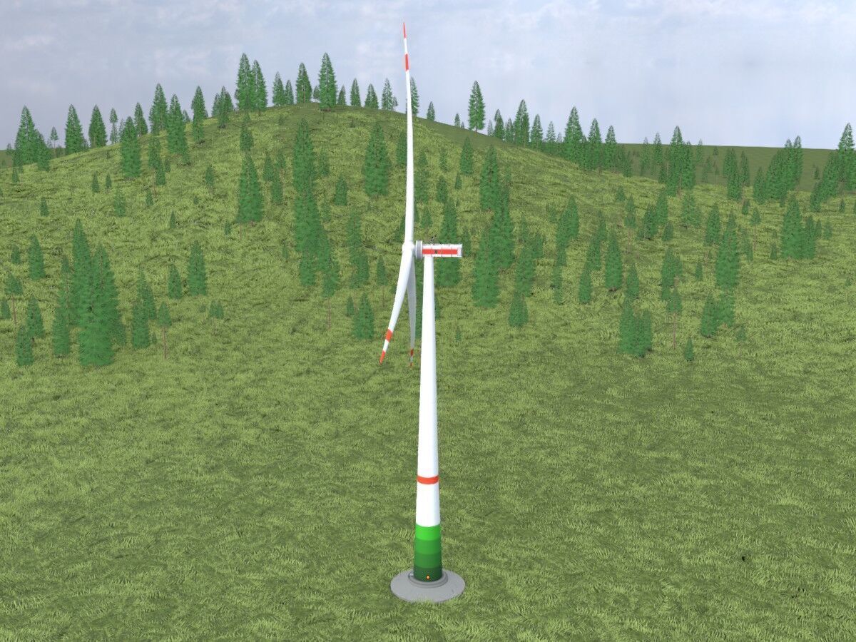 Wind turbine E1 H-132 RD 172 m with animation and Foundation Low-poly 3D model_14
