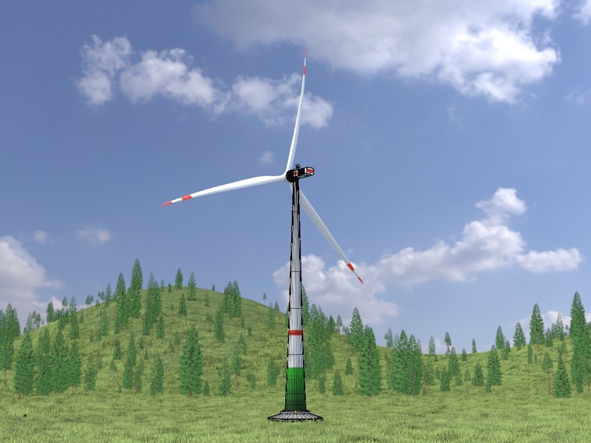 Wind turbine E1 H-132 RD 172 m with animation and Foundation Low-poly 3D model_6