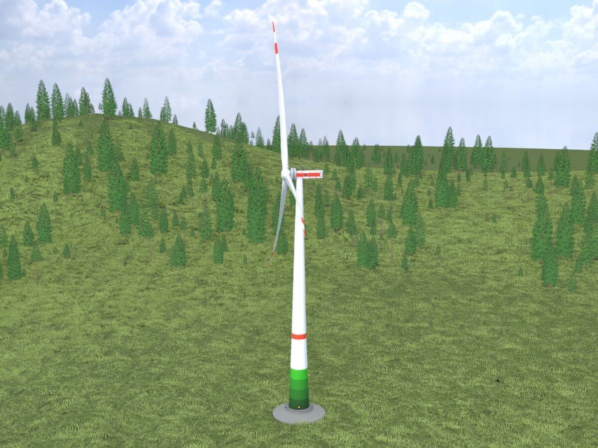 Wind turbine E1 H-132 RD 172 m with animation and Foundation Low-poly 3D model_18