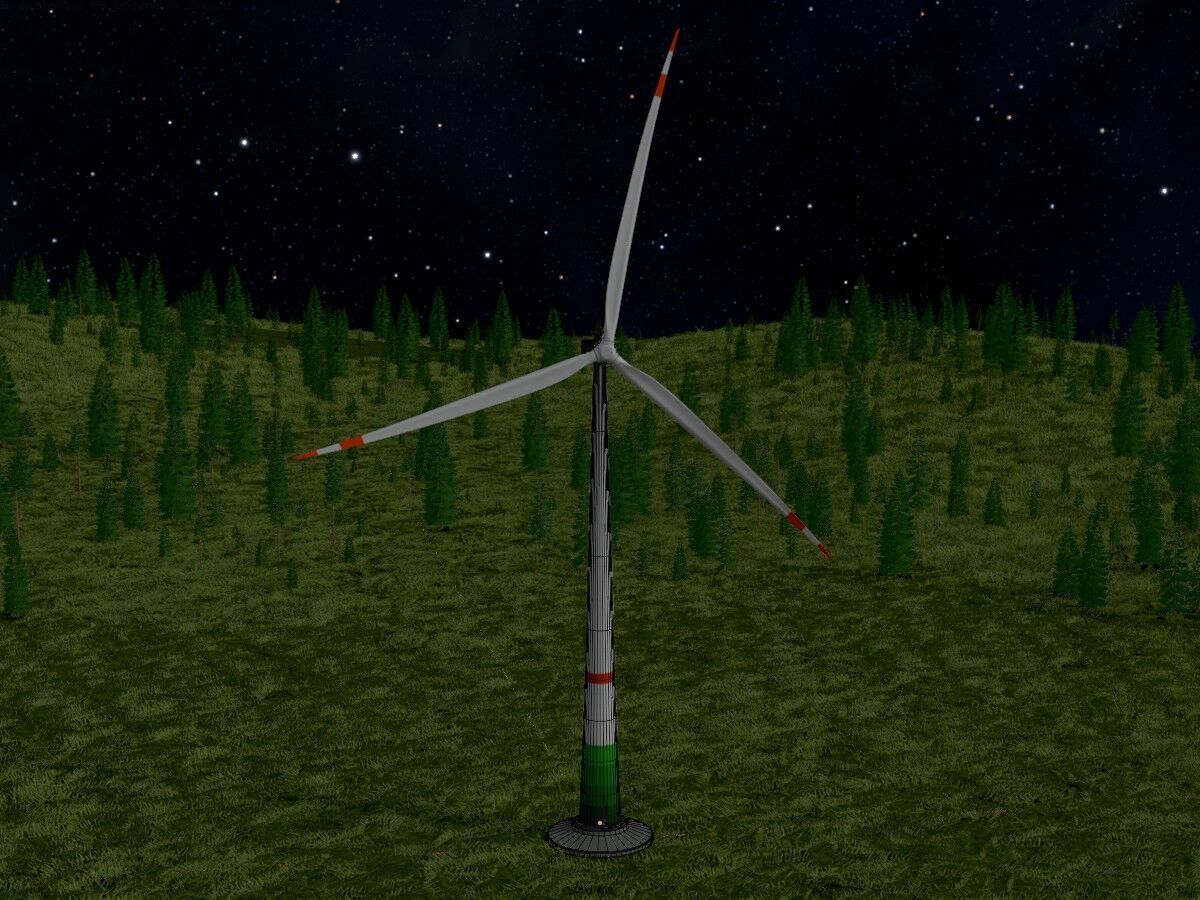 Wind turbine E1 H-132 RD 172 m with animation and Foundation Low-poly 3D model_8