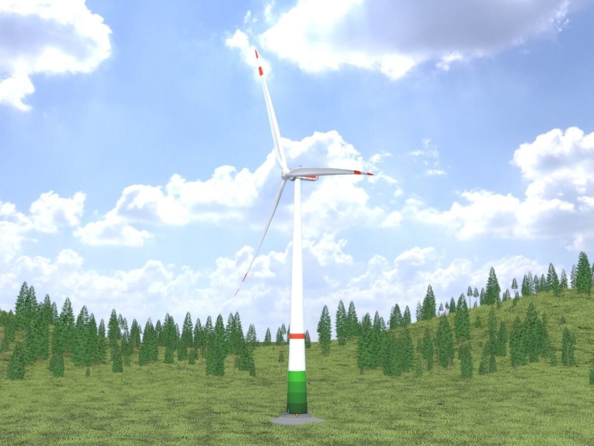 Wind turbine E1 H-132 RD 172 m with animation and Foundation Low-poly 3D model_13