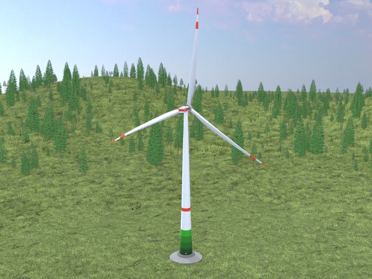 Wind turbine E1 H-132 RD 172 m with animation and Foundation Low-poly 3D model_19