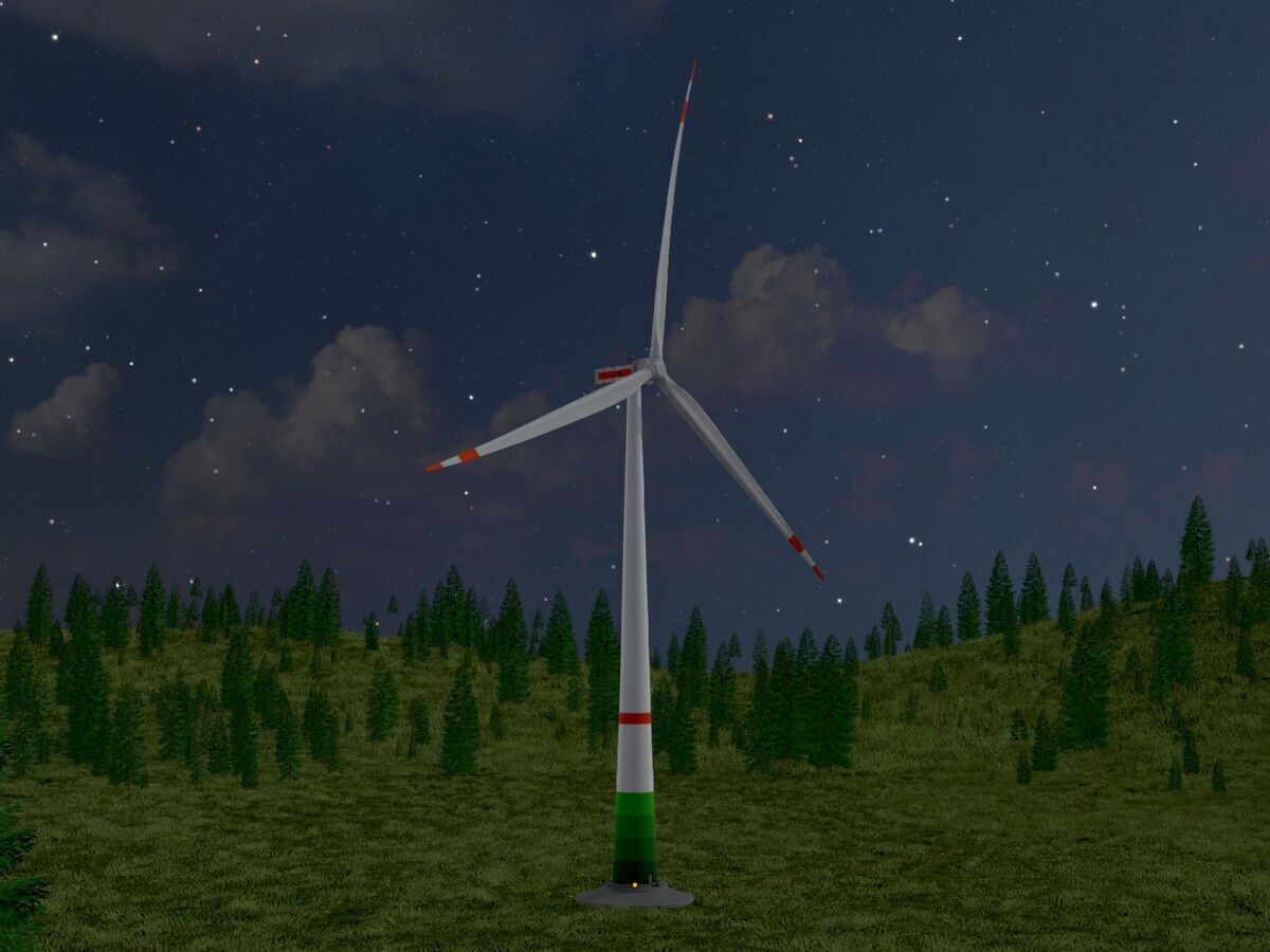 Wind turbine E1 H-132 RD 172 m with animation and Foundation Low-poly 3D model_4