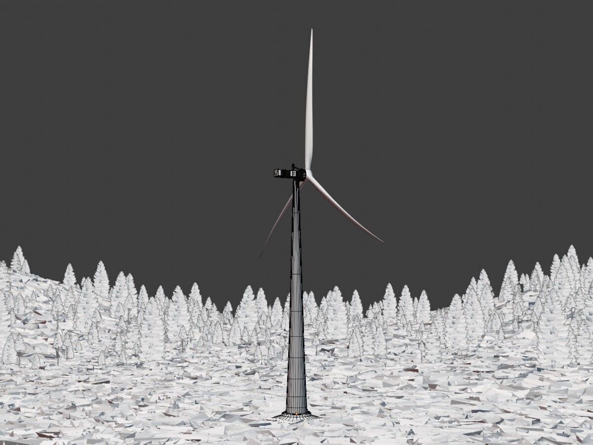 Wind turbine E1 H-132 RD 172 m with animation and Foundation Low-poly 3D model_11