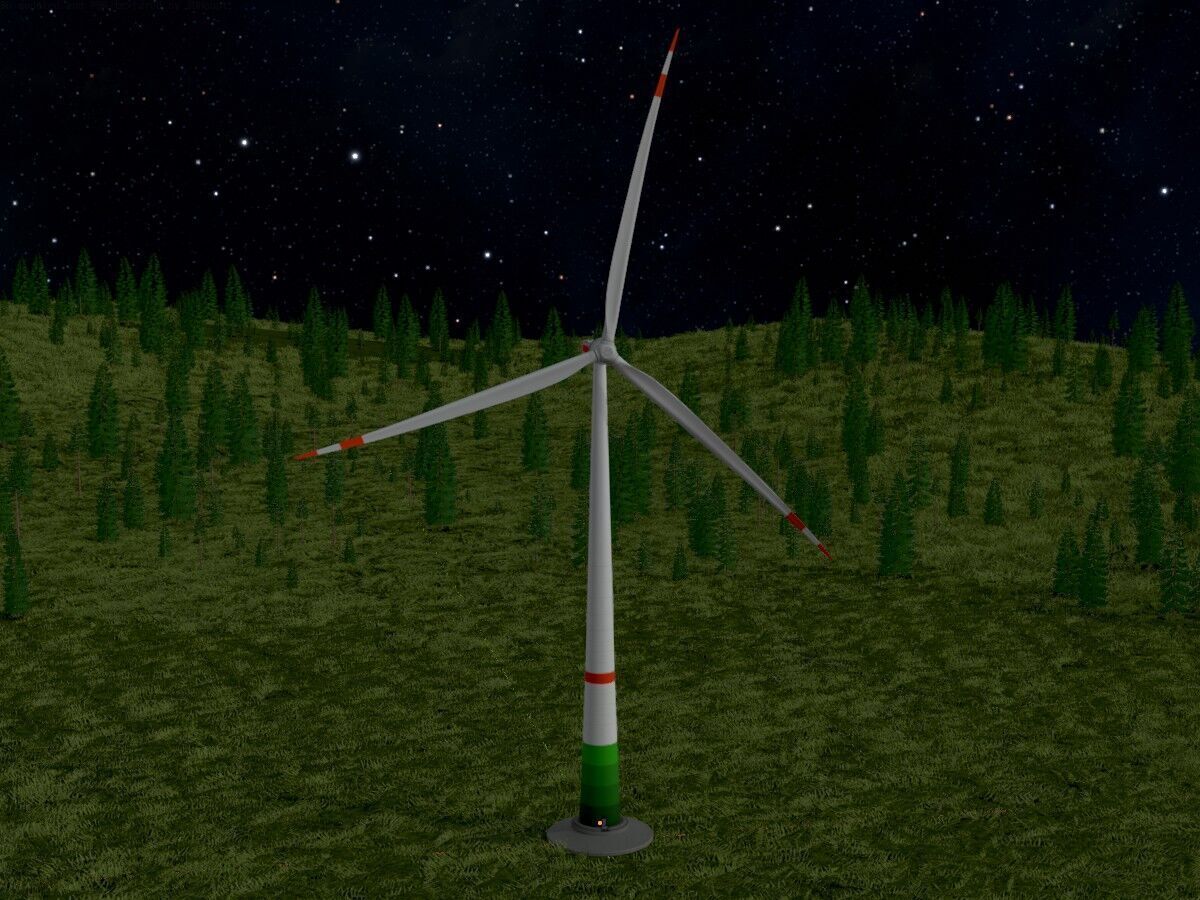 Wind turbine E1 H-132 RD 172 m with animation and Foundation Low-poly 3D model_17