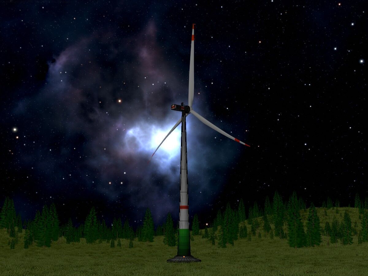 Wind turbine E1 H-132 RD 172 m with animation and Foundation Low-poly 3D model_7
