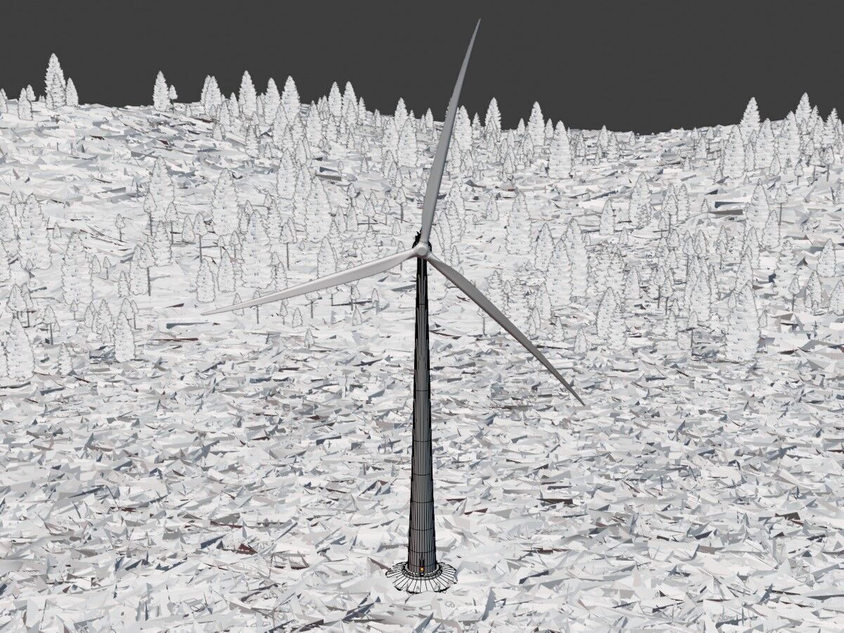 Wind turbine E1 H-132 RD 172 m with animation and Foundation Low-poly 3D model_12