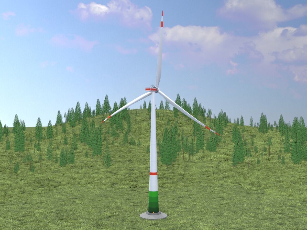 Wind turbine E1 H-132 RD 172 m with animation and Foundation Low-poly 3D model_15