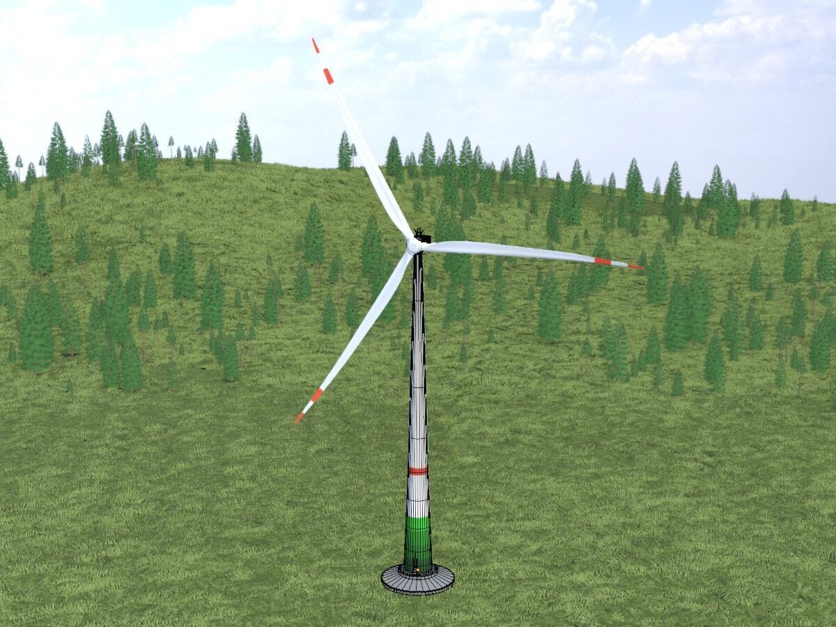 Wind turbine E1 H-132 RD 172 m with animation and Foundation Low-poly 3D model_5