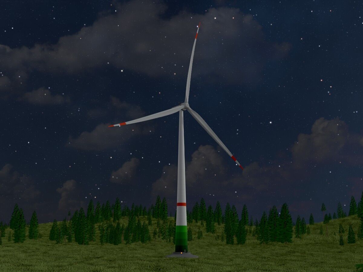 Wind turbine E1 H-132 RD 172 m with animation and Foundation Low-poly 3D model_20