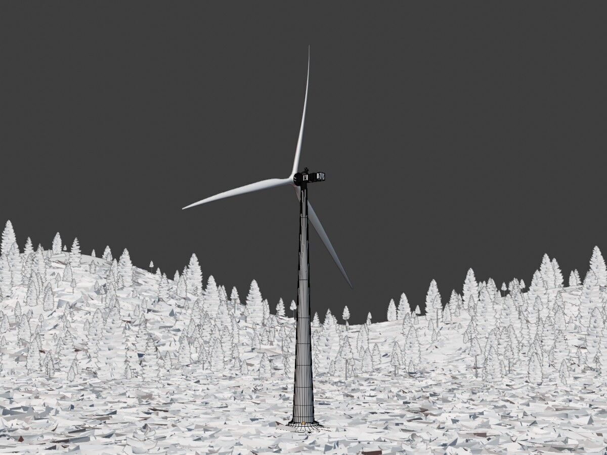 Wind turbine E1 H-132 RD 172 m with animation and Foundation Low-poly 3D model_10