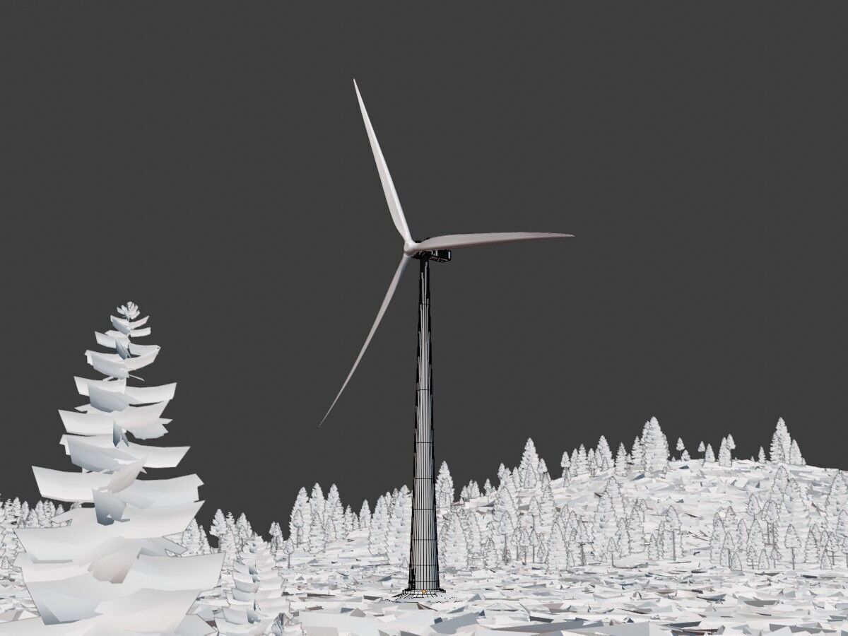 Wind turbine E1 H-132 RD 172 m with animation and Foundation Low-poly 3D model_9