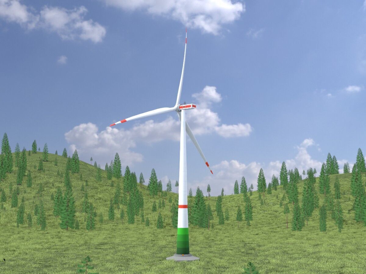 Wind turbine E1 H-132 RD 172 m with animation and Foundation Low-poly 3D model_2