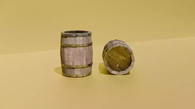 Low Poly Wooden Barrel Game Ready 