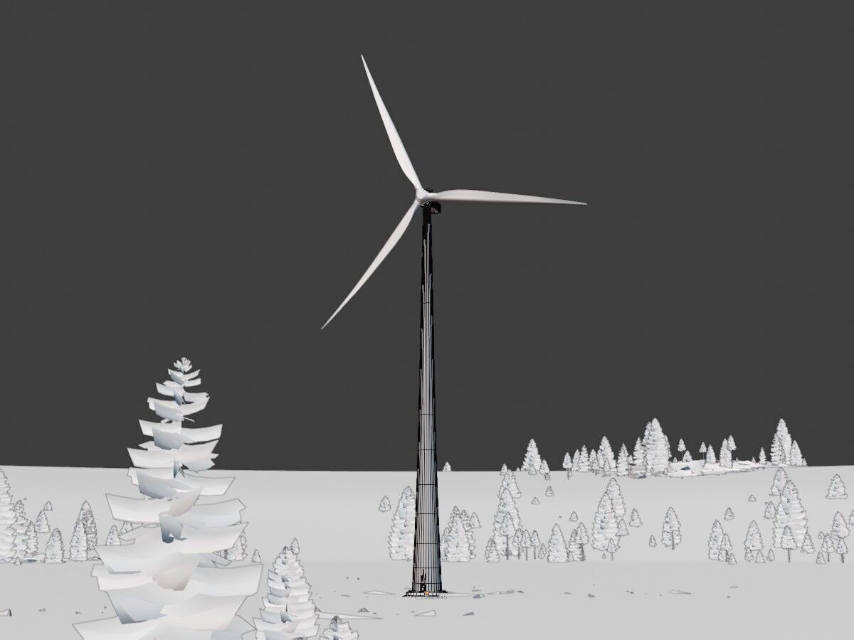 Wind turbine E1 H-160 RD 138m Animation and Foundation Low-poly 3D model_9