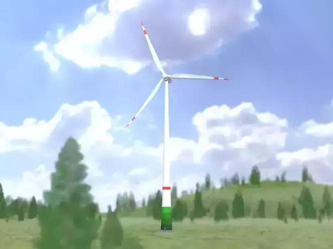 Wind turbine E1 H-160 RD 138m Animation and Foundation Low-poly 3D model