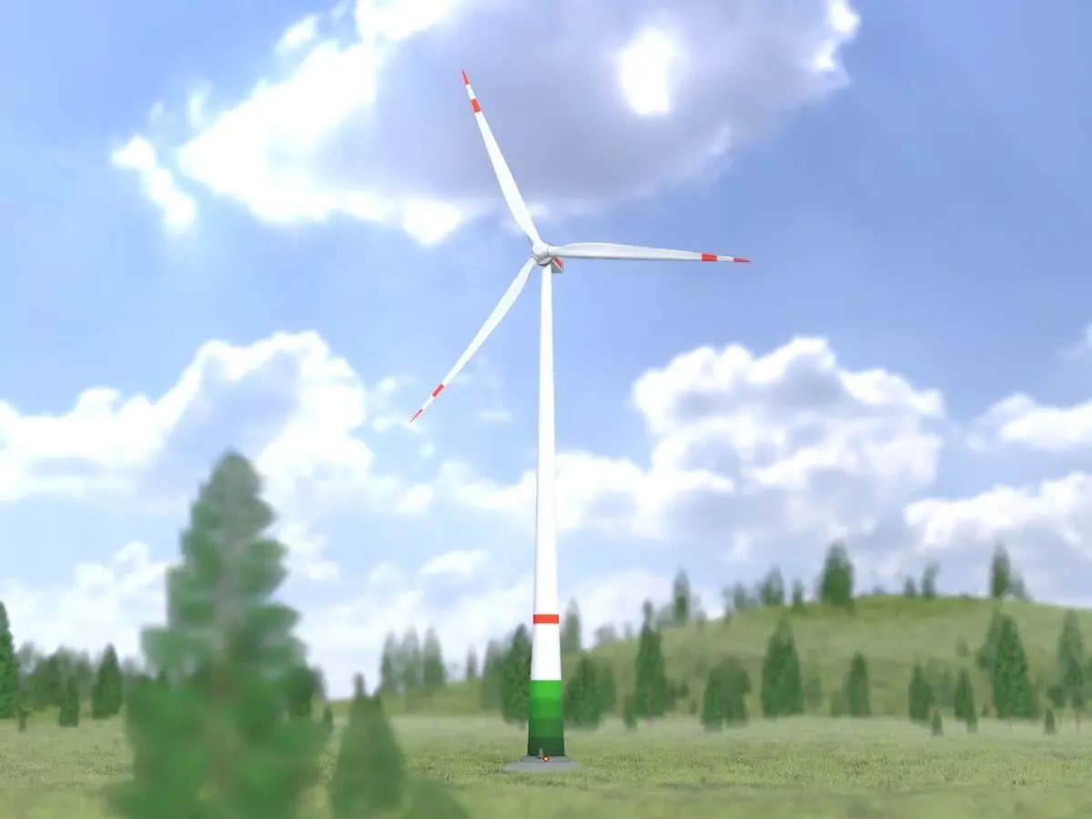 Wind turbine E1 H-160 RD 138m Animation and Foundation Low-poly 3D model_0