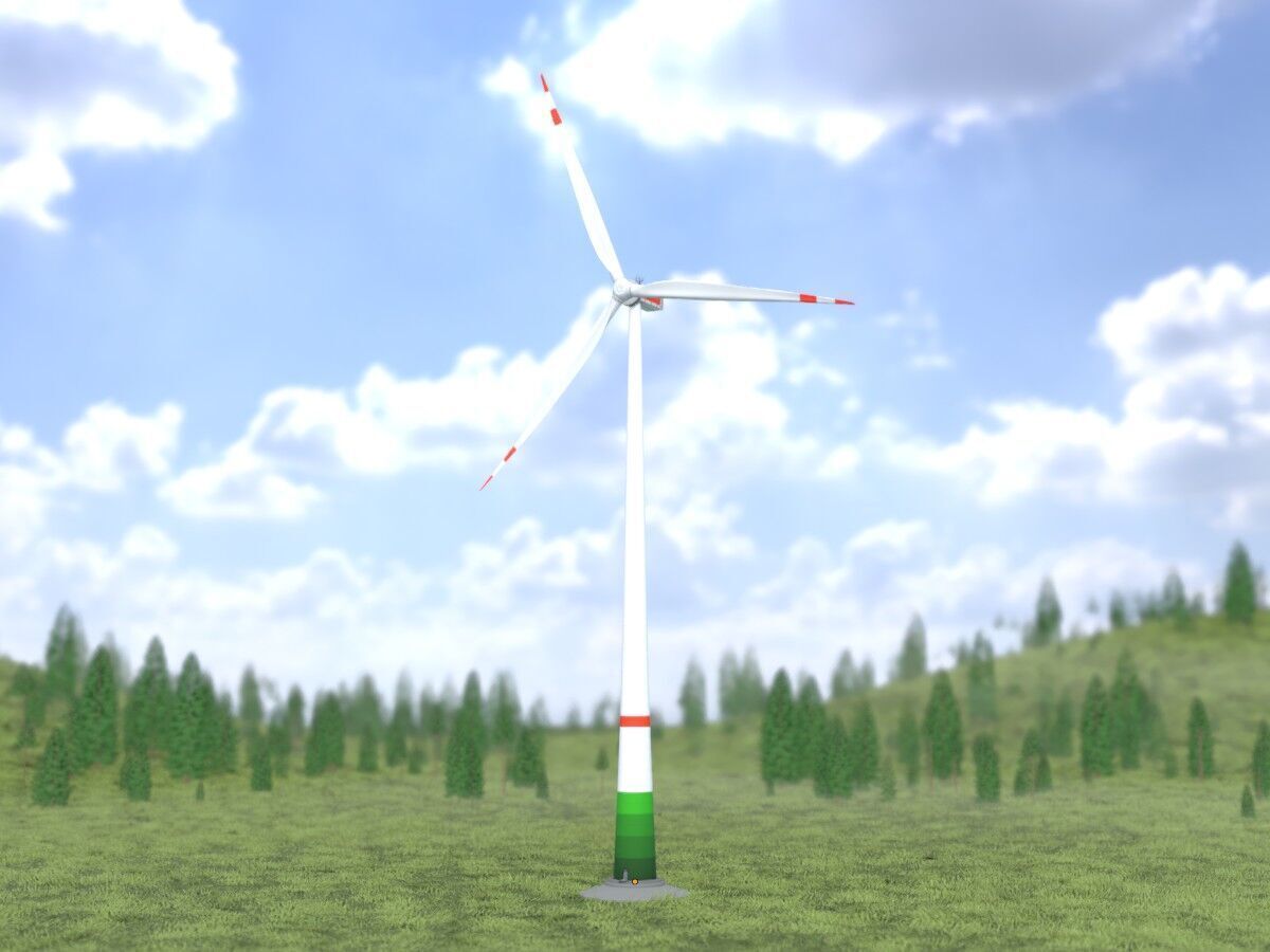 Wind turbine E1 H-160 RD 138m Animation and Foundation Low-poly 3D model_13