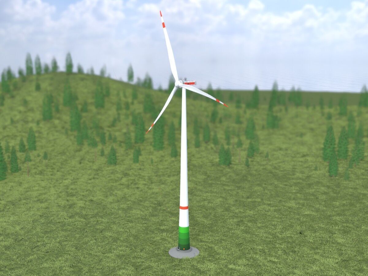 Wind turbine E1 H-160 RD 138m Animation and Foundation Low-poly 3D model_18
