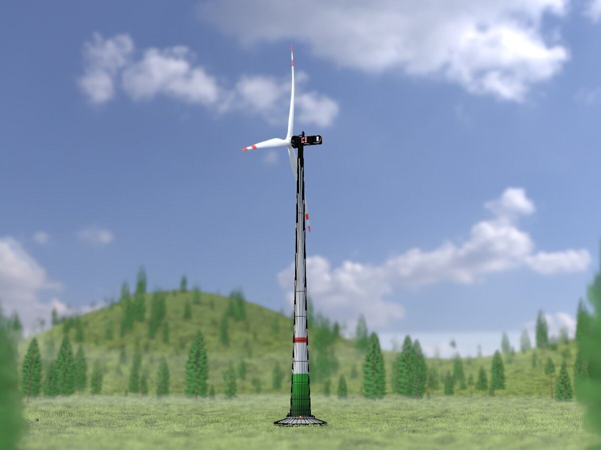 Wind turbine E1 H-160 RD 138m Animation and Foundation Low-poly 3D model_6