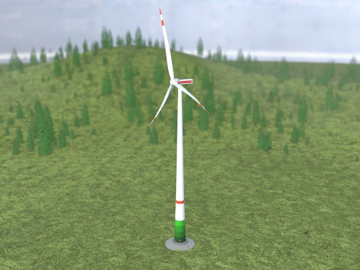 Wind turbine E1 H-160 RD 138m Animation and Foundation Low-poly 3D model_14