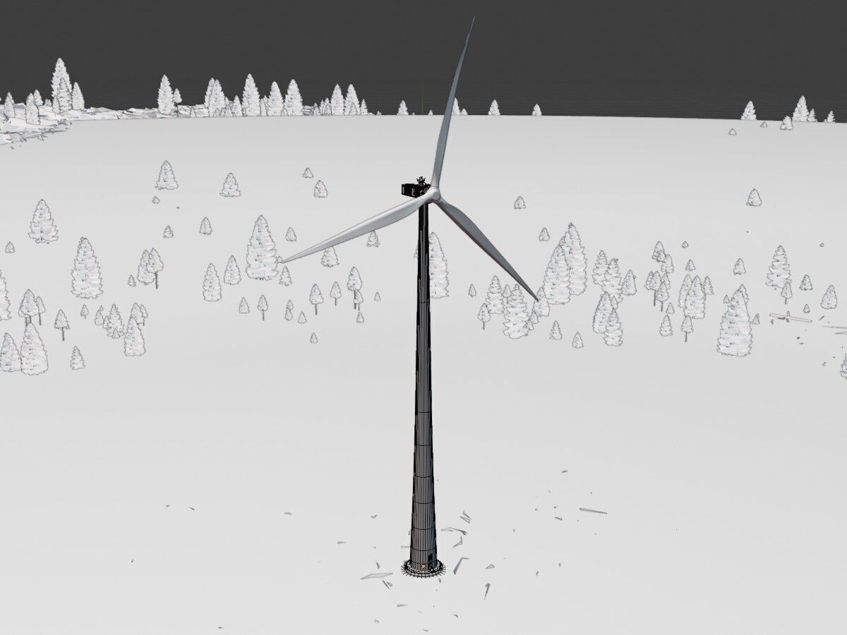 Wind turbine E1 H-160 RD 138m Animation and Foundation Low-poly 3D model_12