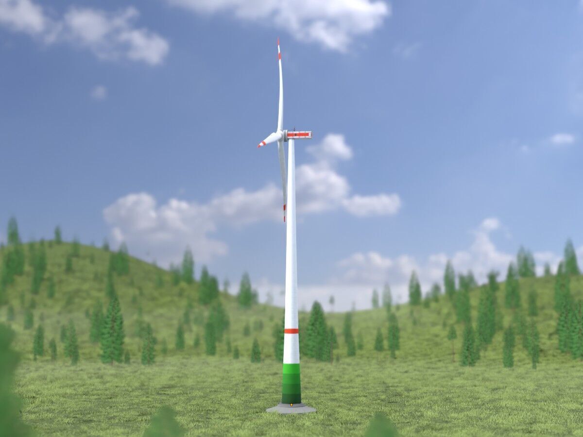 Wind turbine E1 H-160 RD 138m Animation and Foundation Low-poly 3D model_2