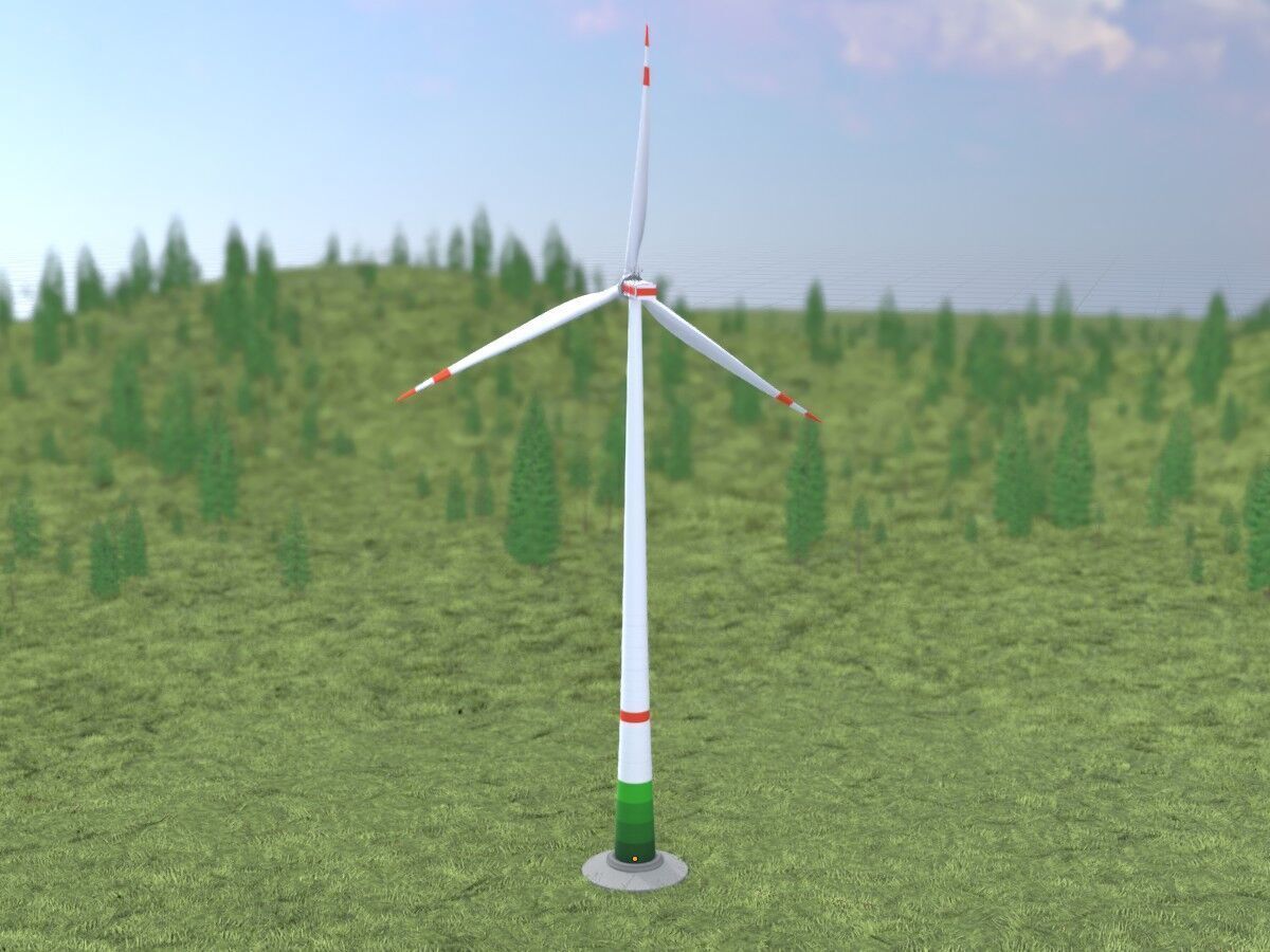 Wind turbine E1 H-160 RD 138m Animation and Foundation Low-poly 3D model_19