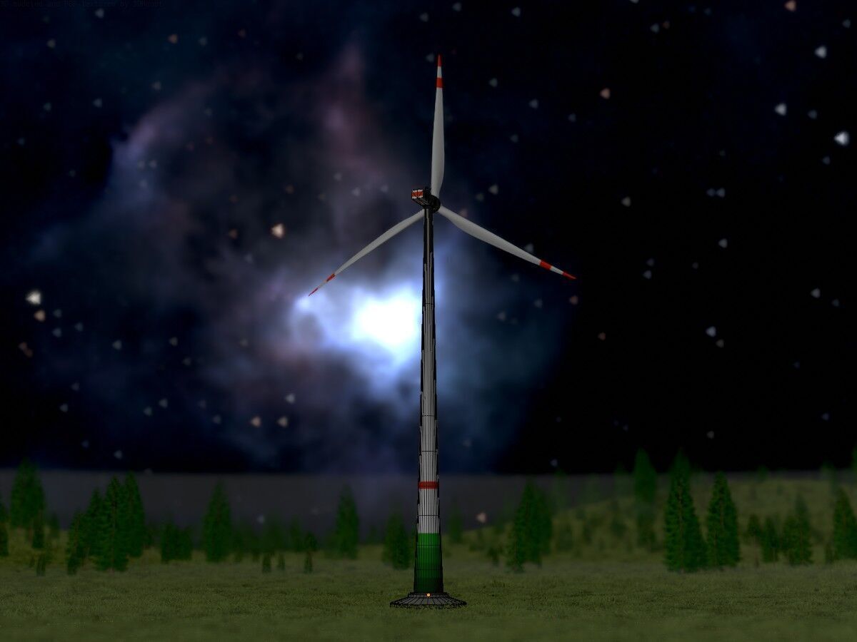 Wind turbine E1 H-160 RD 138m Animation and Foundation Low-poly 3D model_7