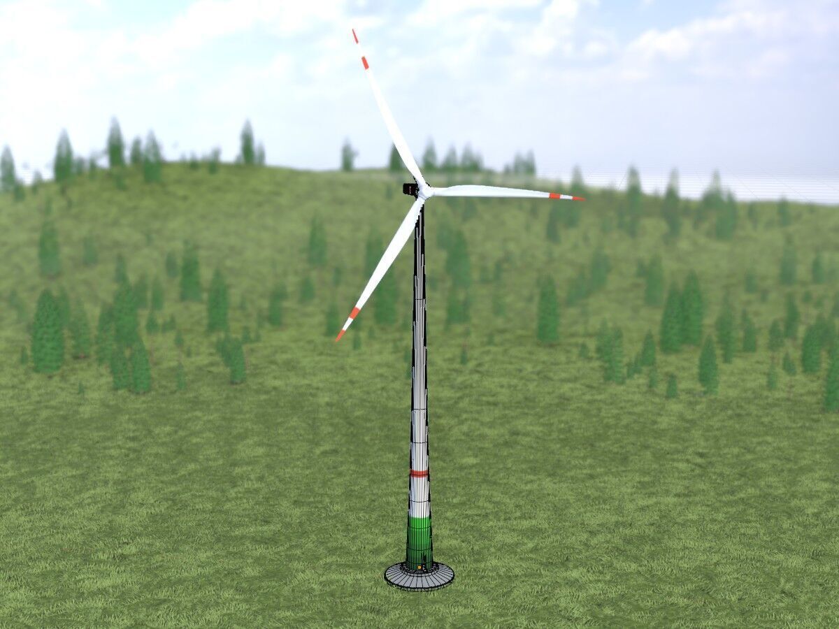 Wind turbine E1 H-160 RD 138m Animation and Foundation Low-poly 3D model_5