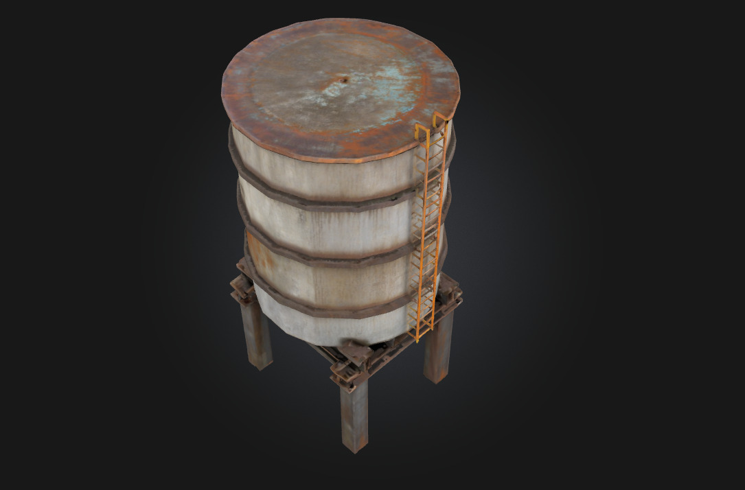 Reservoir Tower  Elevated Utility with Industrial Character 3D model_4
