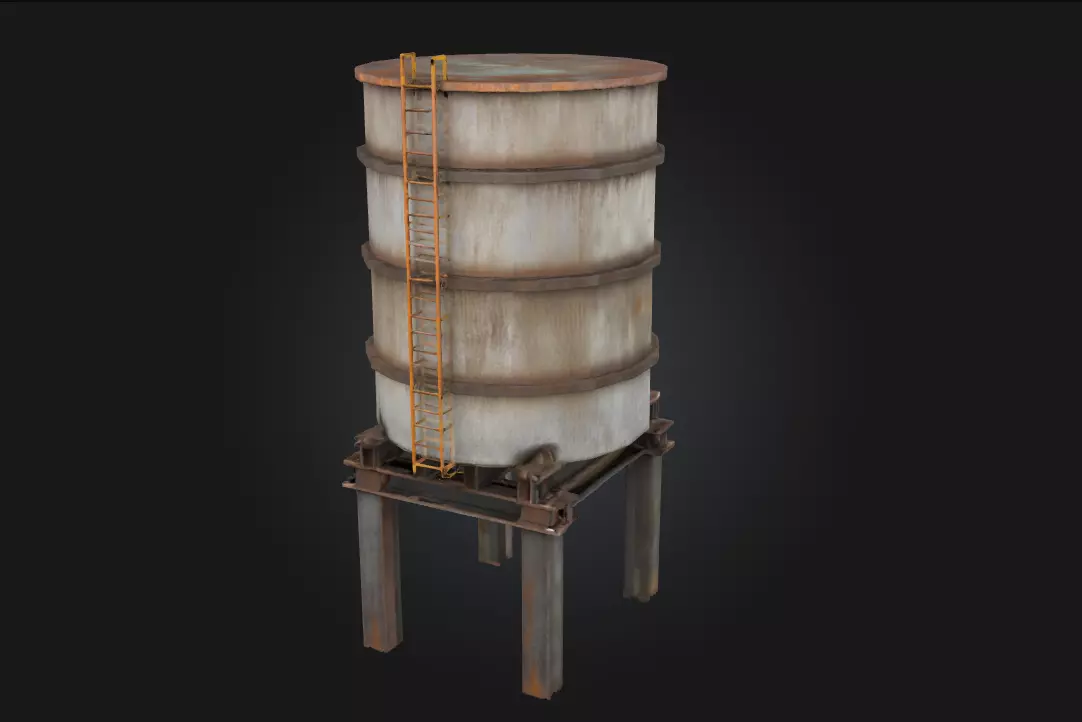Reservoir Tower  Elevated Utility with Industrial Character 3D model_0