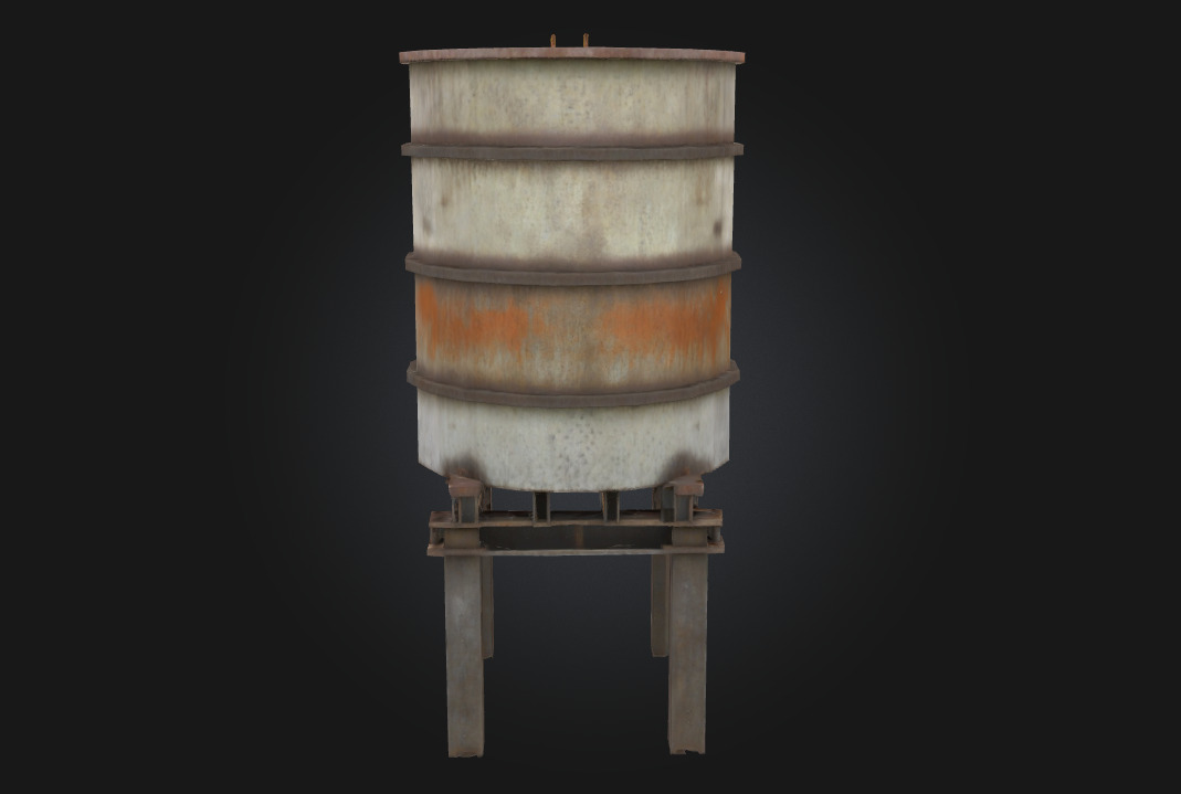 Reservoir Tower  Elevated Utility with Industrial Character 3D model_3