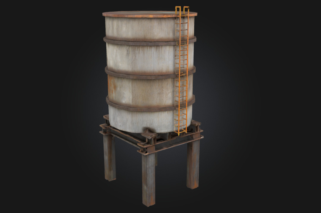 Reservoir Tower  Elevated Utility with Industrial Character 3D model_1