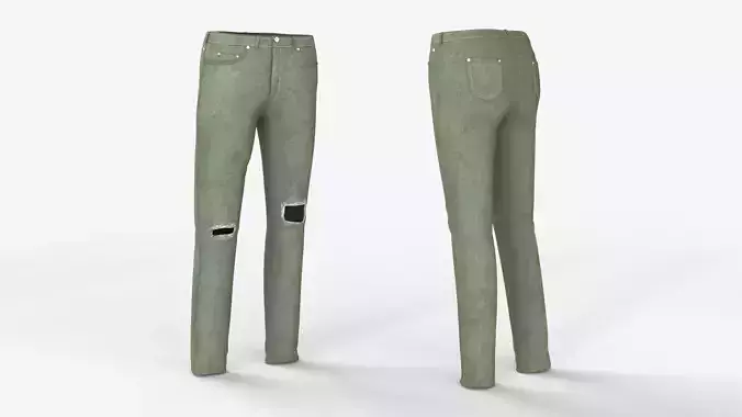 Casual Green Jeans Pants