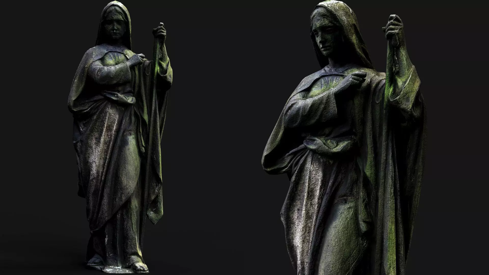 abandoned statue woman mossy stone monument PBR photogrammetry Low-poly 3D model_0