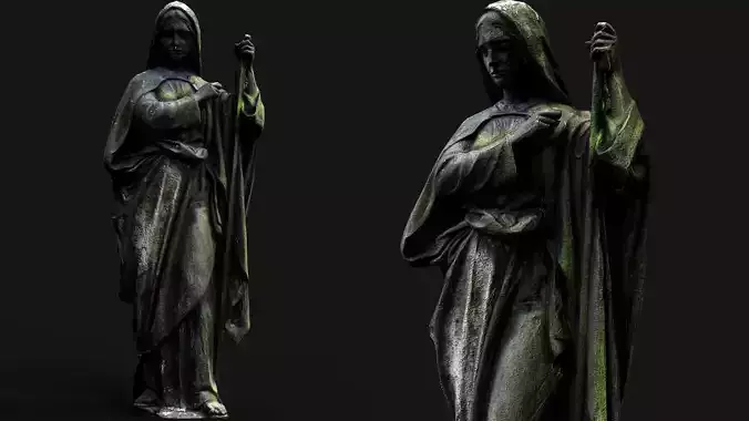 abandoned statue woman mossy stone monument PBR photogrammetry