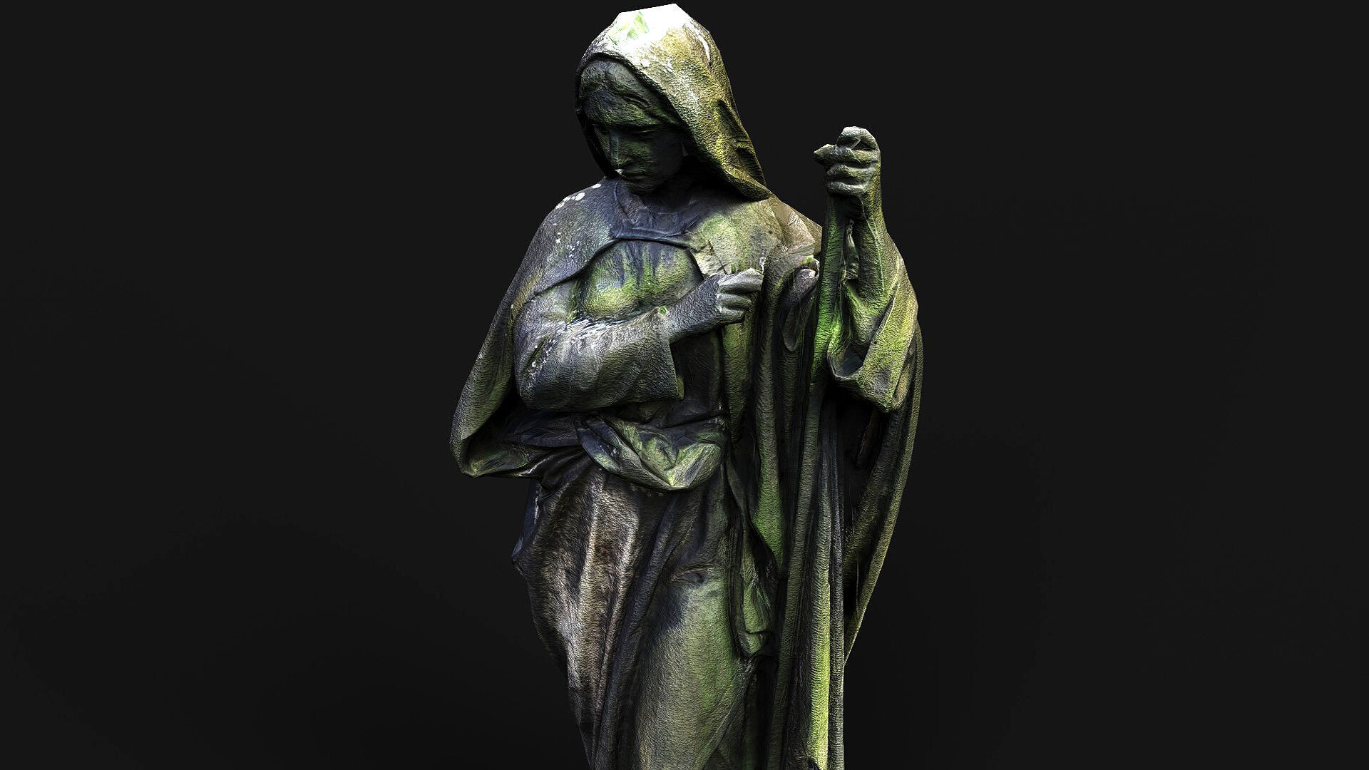 abandoned statue woman mossy stone monument PBR photogrammetry Low-poly 3D model_5