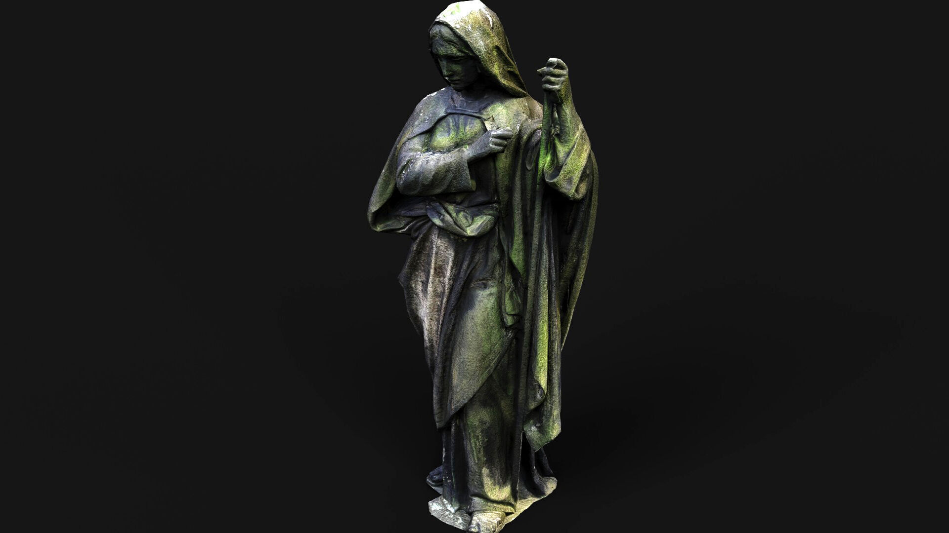 abandoned statue woman mossy stone monument PBR photogrammetry Low-poly 3D model_2