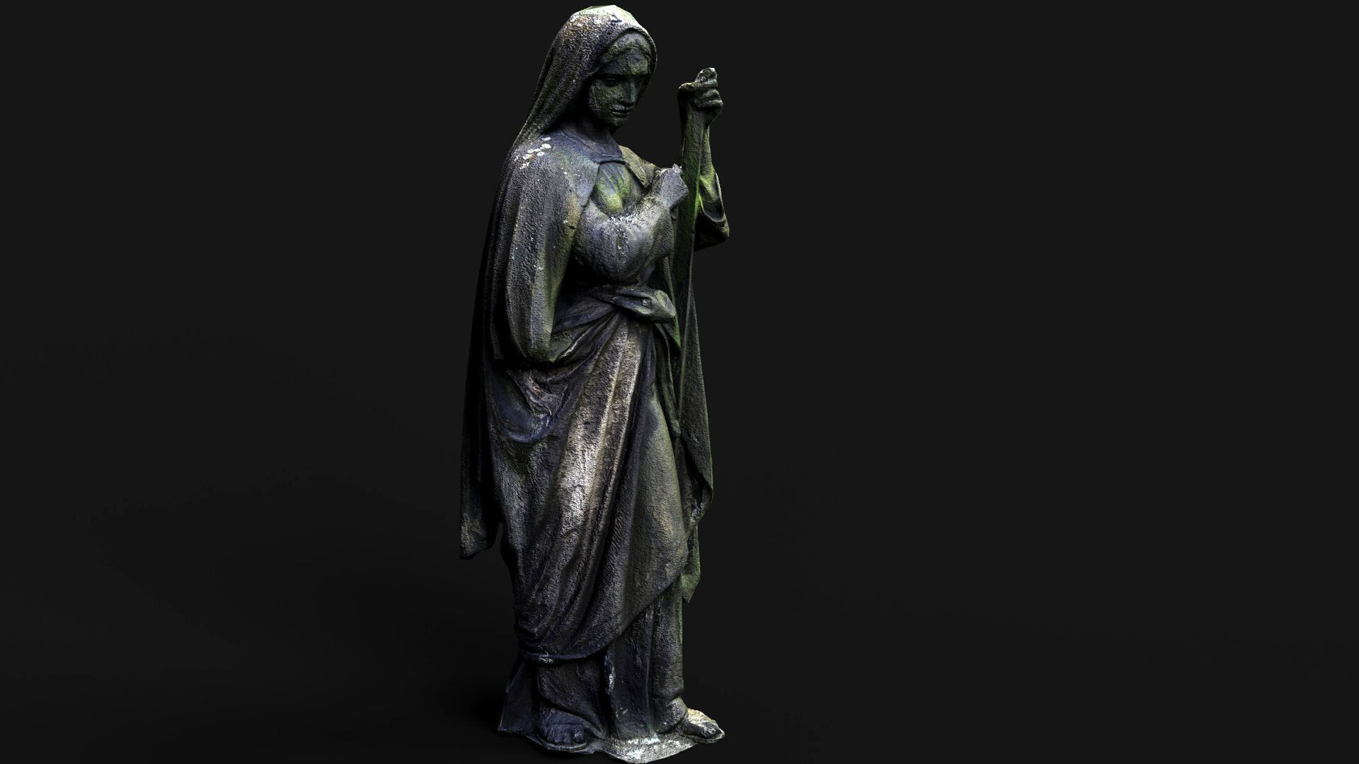 abandoned statue woman mossy stone monument PBR photogrammetry Low-poly 3D model_1
