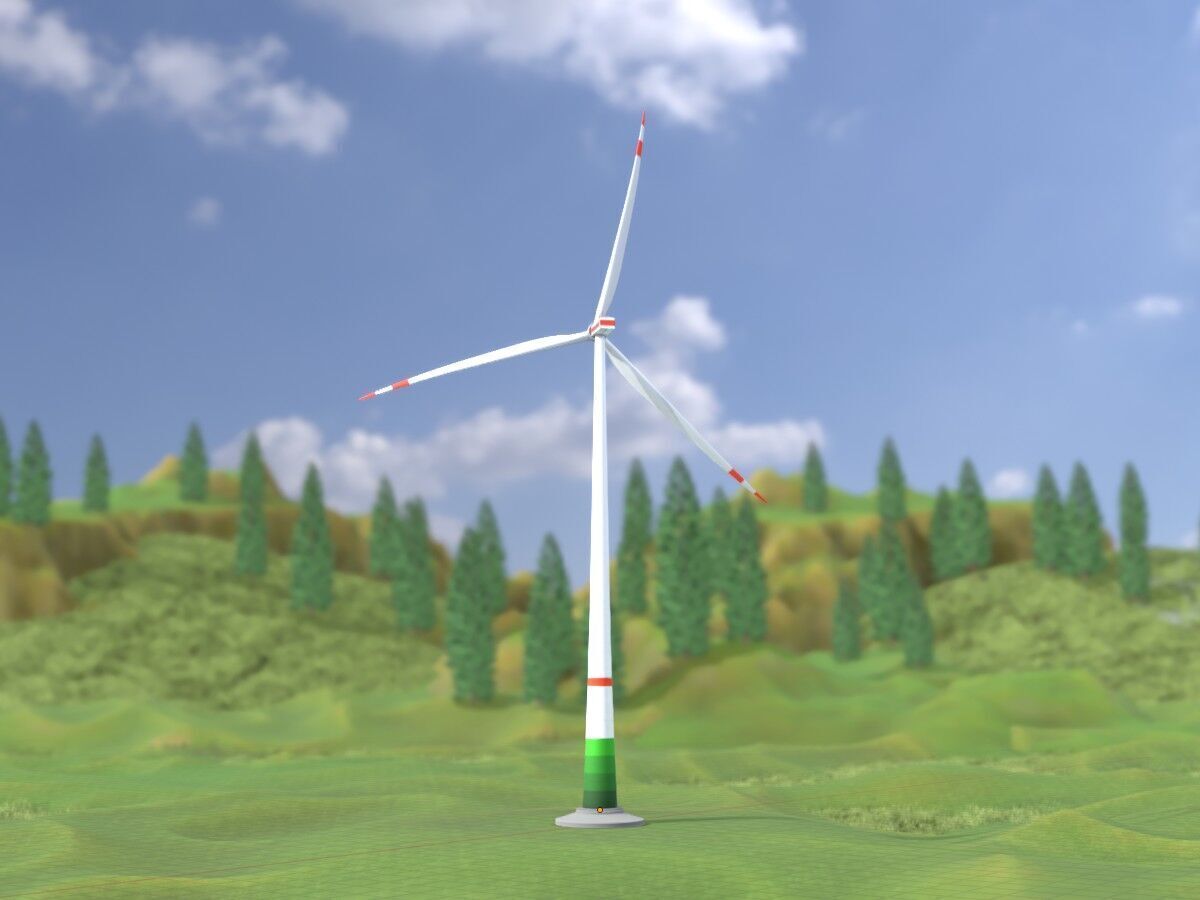 Wind turbine E1 H-163 RD 172m Animation and Foundation Low-poly 3D model_2