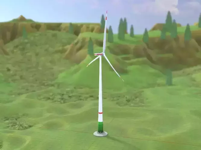 Wind turbine E1 H-163 RD 172m Animation and Foundation Low-poly 3D model
