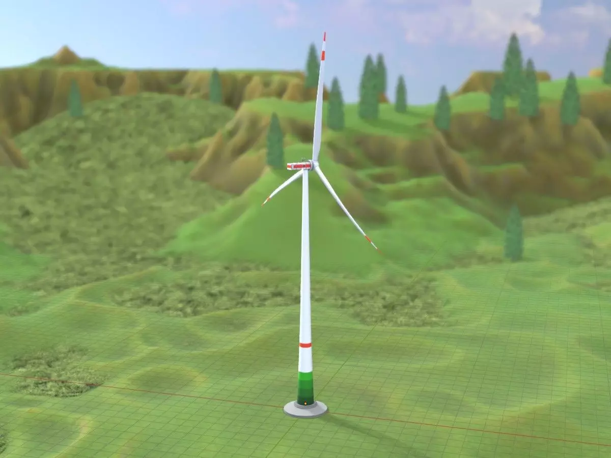 Wind turbine E1 H-163 RD 172m Animation and Foundation Low-poly 3D model_0