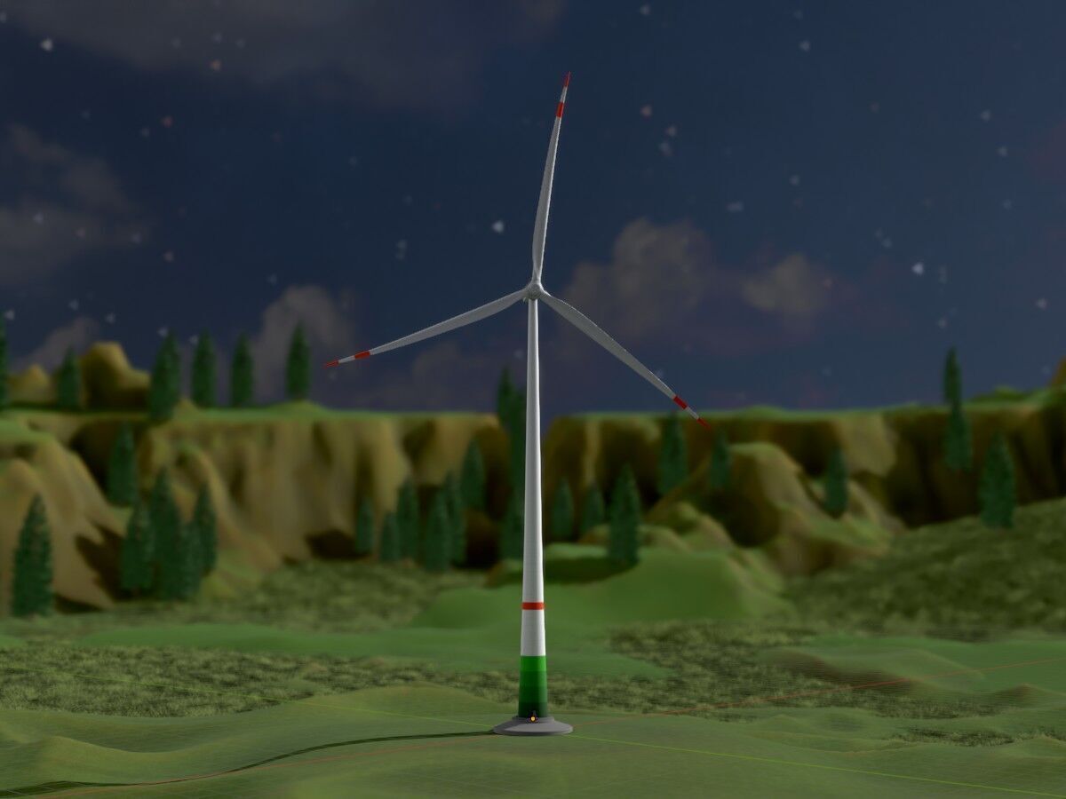 Wind turbine E1 H-163 RD 172m Animation and Foundation Low-poly 3D model_5