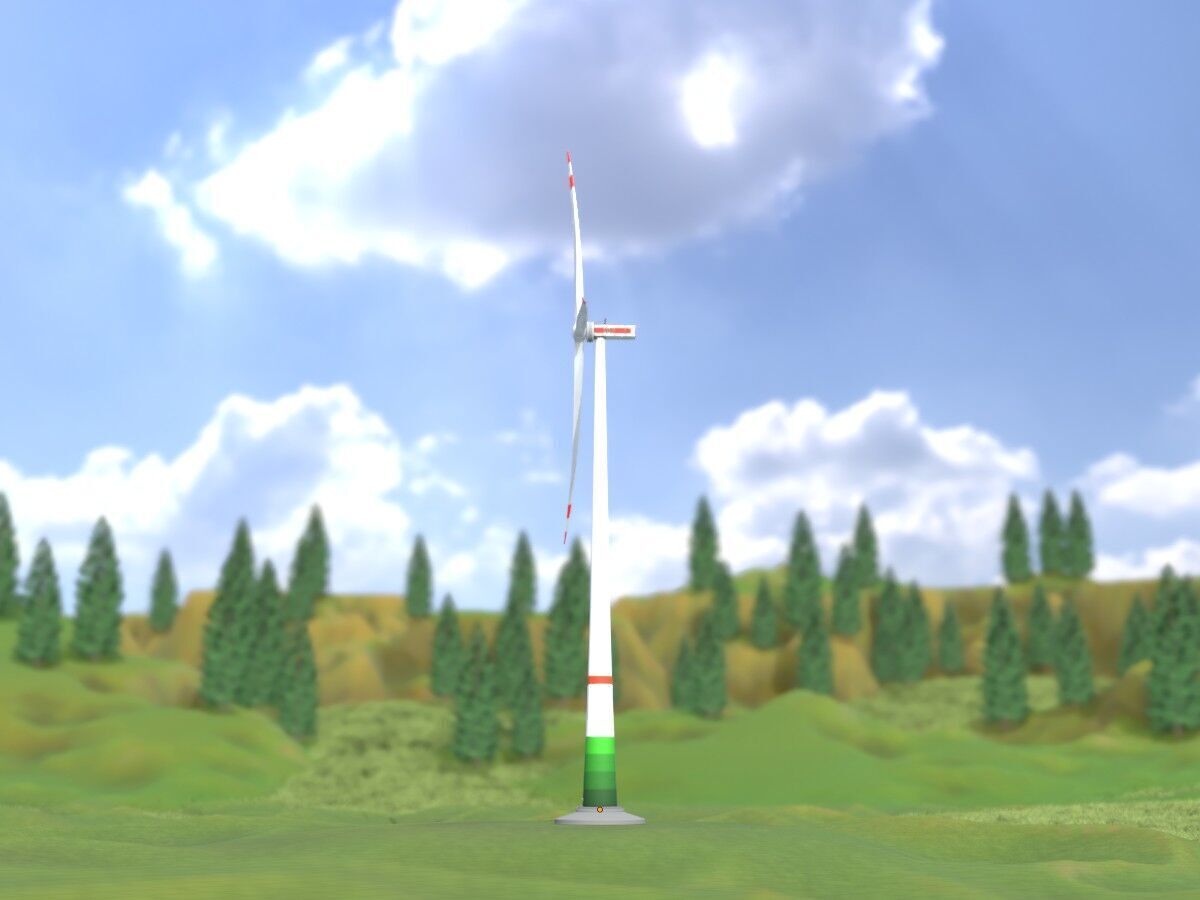 Wind turbine E1 H-163 RD 172m Animation and Foundation Low-poly 3D model_3