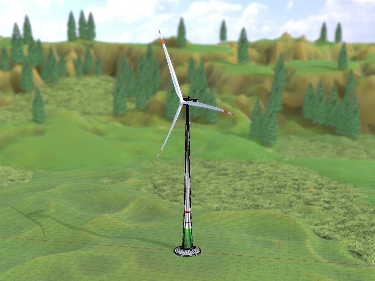 Wind turbine E1 H-163 RD 172m Animation and Foundation Low-poly 3D model_6