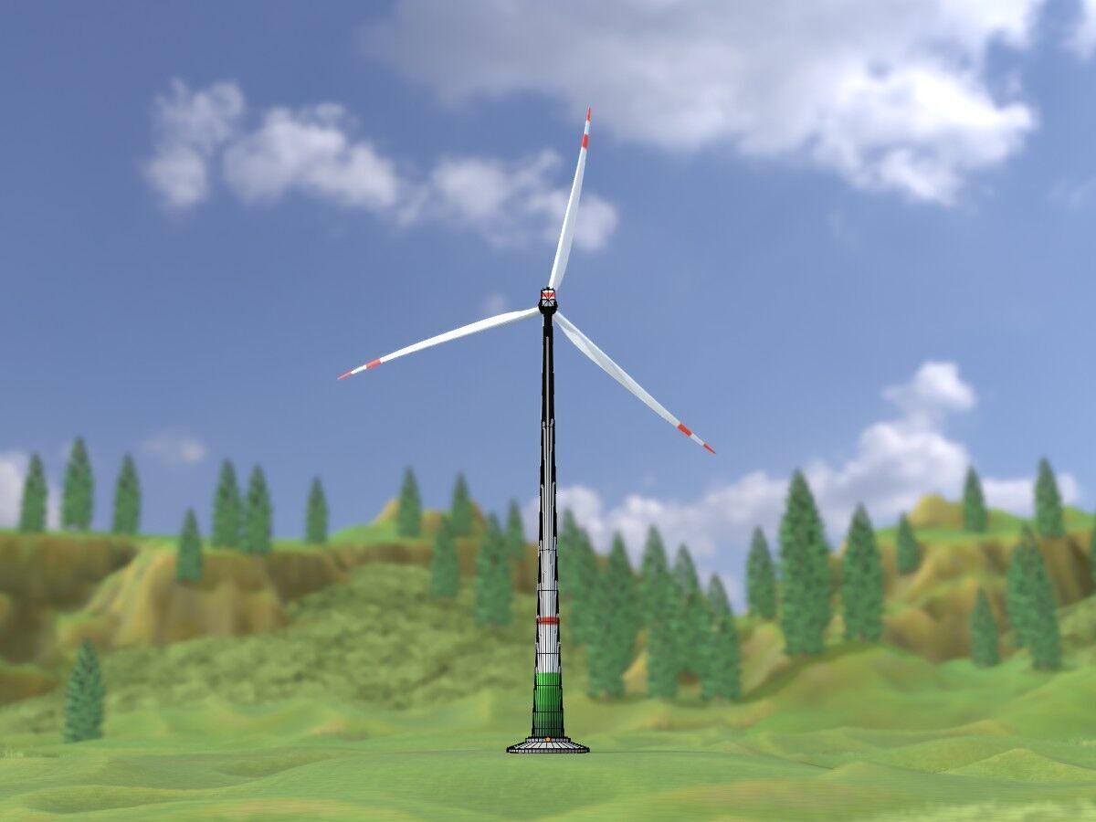 Wind turbine E1 H-163 RD 172m Animation and Foundation Low-poly 3D model_7
