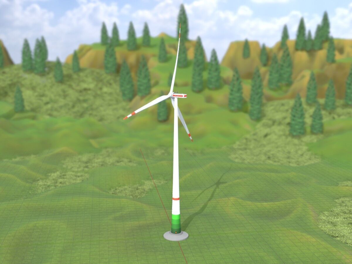 Wind turbine E1 H-163 RD 172m Animation and Foundation Low-poly 3D model_19