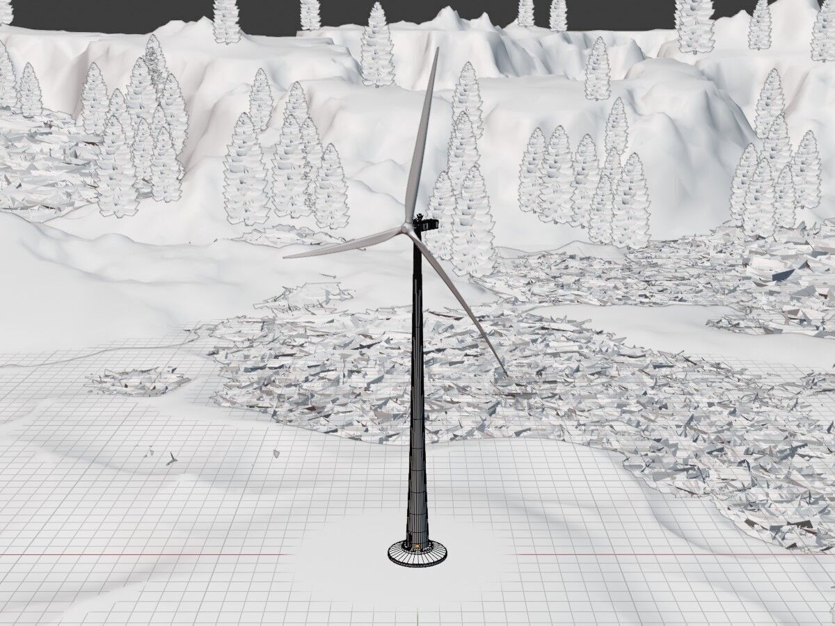 Wind turbine E1 H-163 RD 172m Animation and Foundation Low-poly 3D model_13